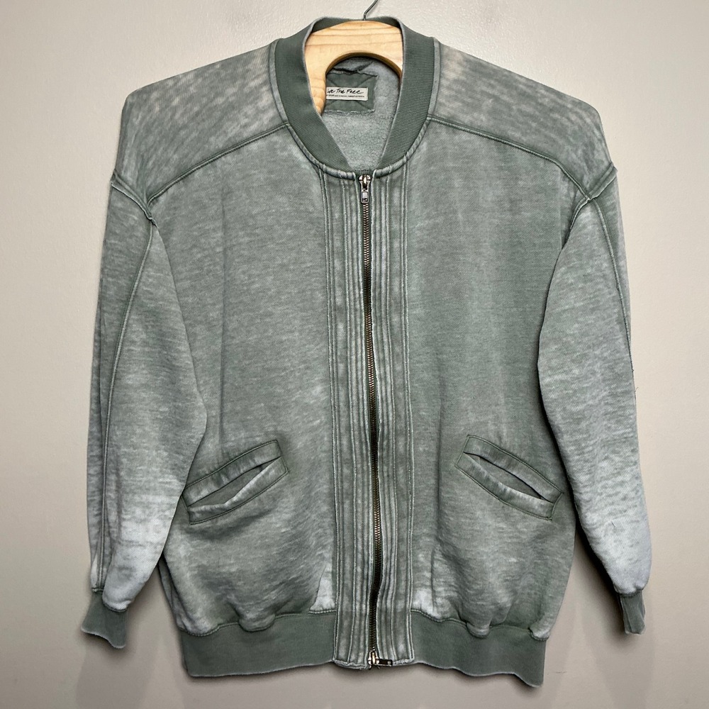Free People We The Free Robby Bomber Jacket Medium Washed Arm Green Full Zip